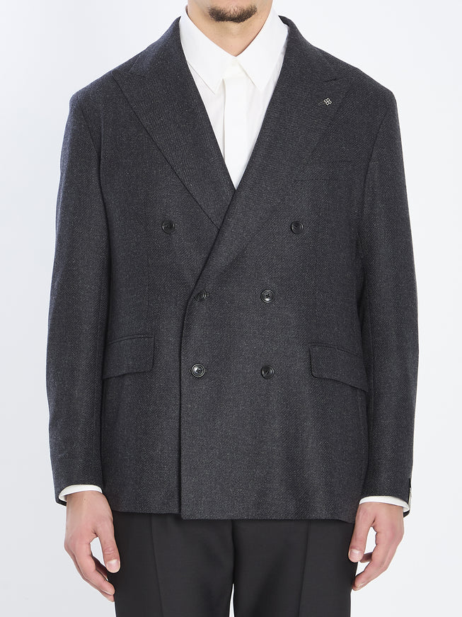 Tagliatore Double-breasted Jacket In Diagonal Wool Grey