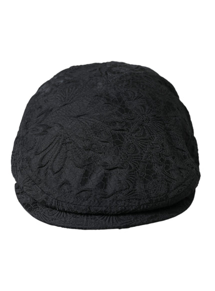 Dolce & Gabbana Black Floral Brocade Newsboy Hat Men