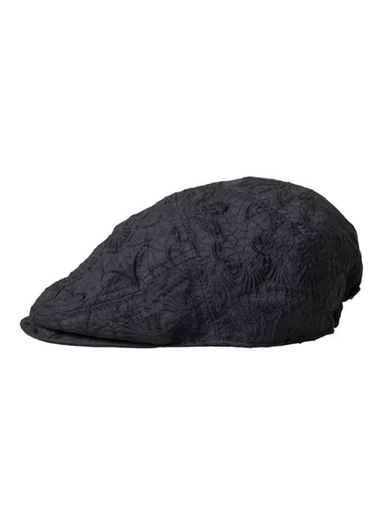 Dolce & Gabbana Black Floral Brocade Newsboy Hat Men