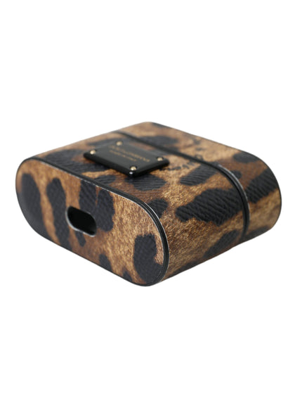 a brown and black animal print box with a metal latch