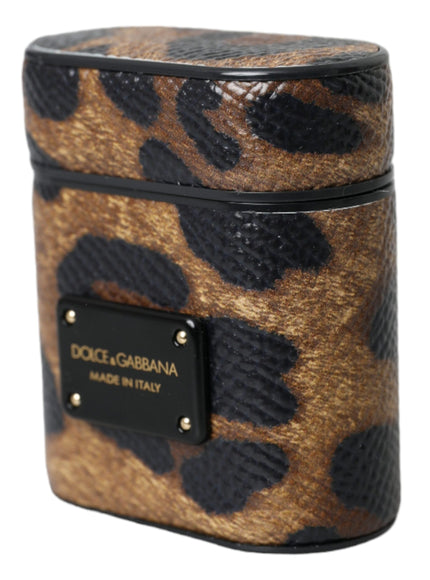 a leopard print box with a black tag on it