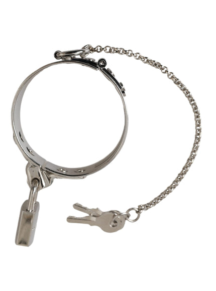 a metal keychain with a key on it