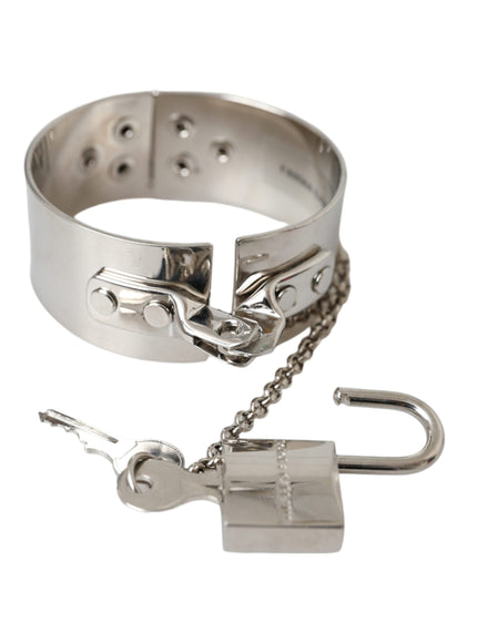 a silver bracelet with a chain and a padlock