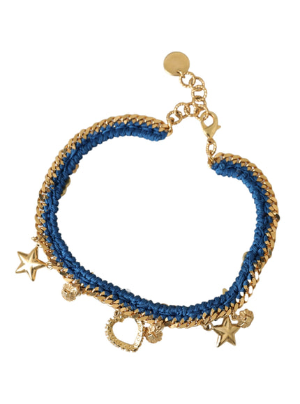 a blue and gold bracelet with charms