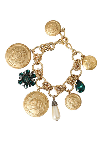 a gold bracelet with charms and charms