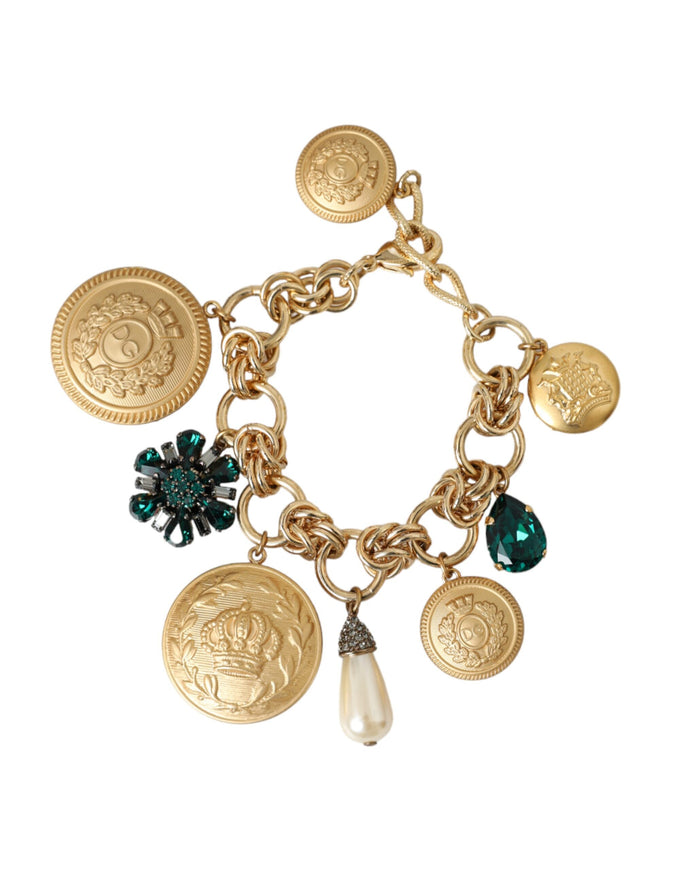 a gold bracelet with charms and charms