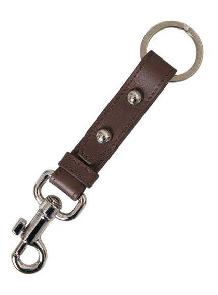 a brown leather key chain with a metal hook