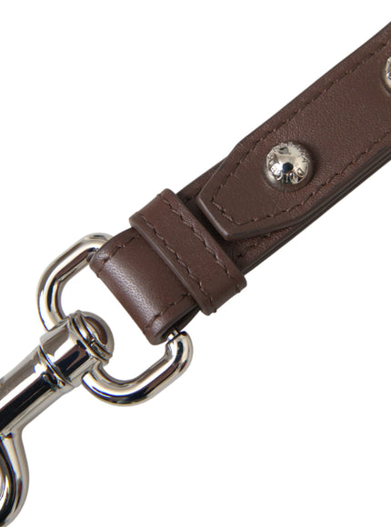 a brown leather leash with a metal hook