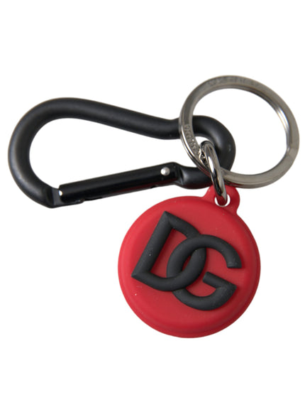 a red and black keychain with the letter d on it