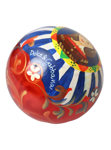 a red and blue ball with a picture on it