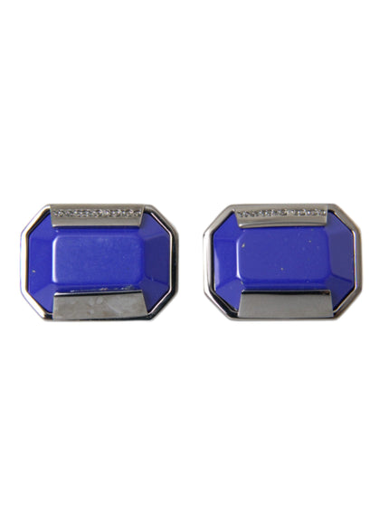 a pair of blue and silver cufflinks