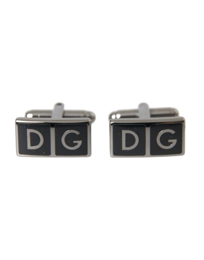 Dolce & Gabbana silver plated DG logo cufflinks front view