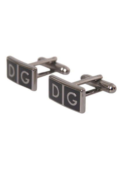 Dolce & Gabbana silver plated DG logo cufflinks angled view