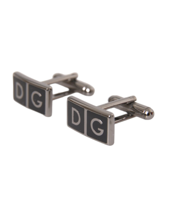 Dolce & Gabbana silver plated DG logo cufflinks angled view