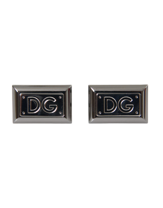 Dolce & Gabbana silver plated DG logo cufflinks front view