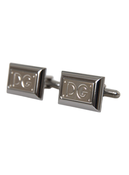 Dolce & Gabbana silver plated DG logo cufflinks angled view