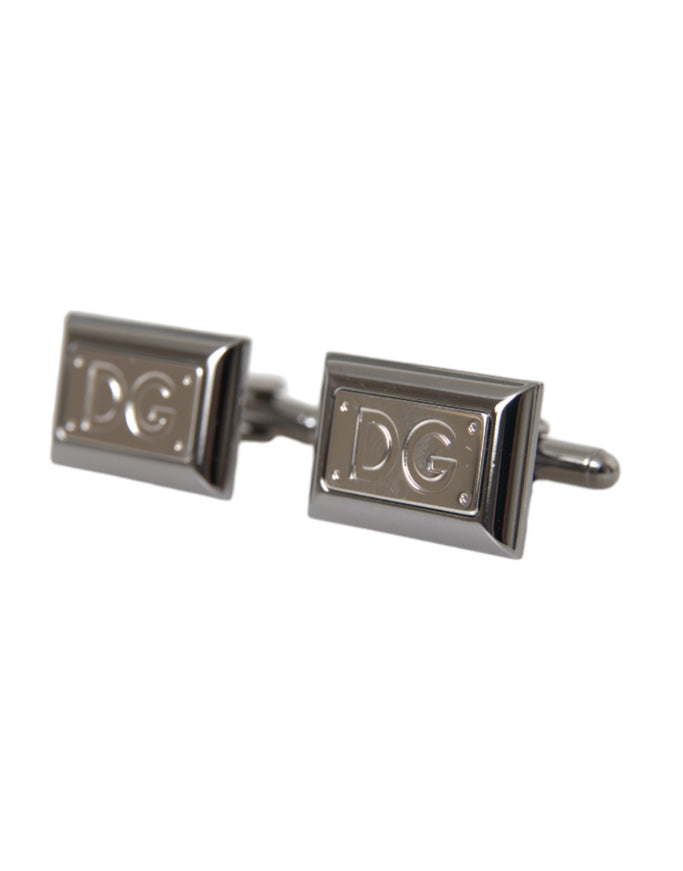 Dolce & Gabbana silver plated DG logo cufflinks angled view