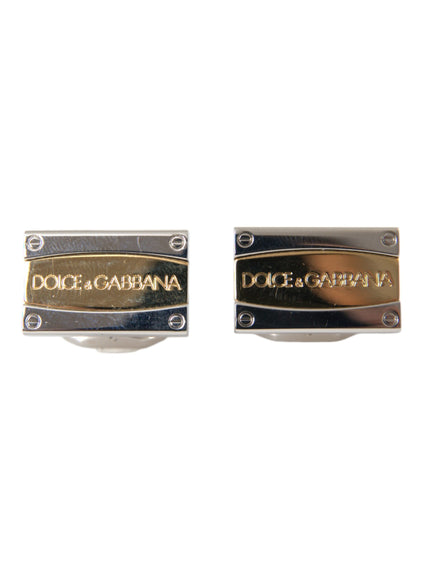 Dolce & Gabbana silver gold plated DG logo cufflinks front view