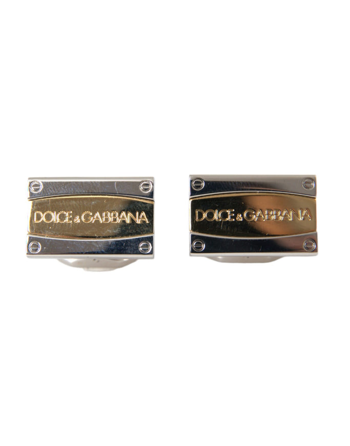 Dolce & Gabbana silver gold plated DG logo cufflinks front view