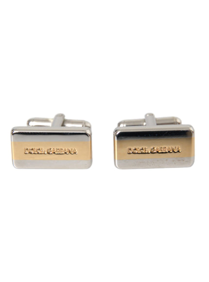 Dolce & Gabbana silver gold plated DG logo cufflinks front view