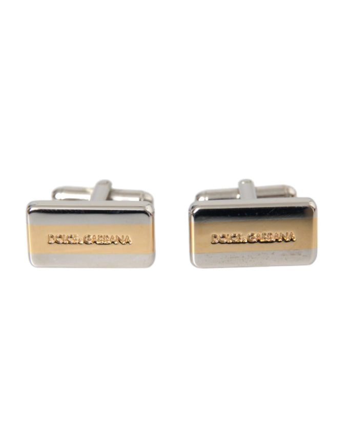 Dolce & Gabbana silver gold plated DG logo cufflinks front view