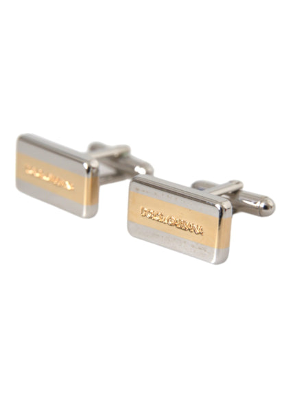 Dolce & Gabbana silver gold plated DG logo cufflinks angled view