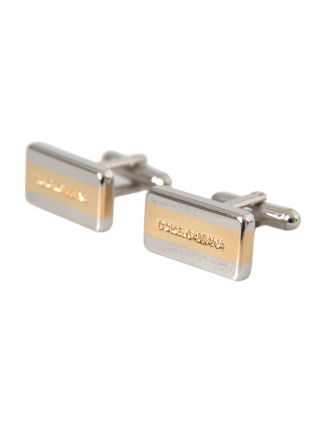 Dolce & Gabbana silver gold plated DG logo cufflinks angled view