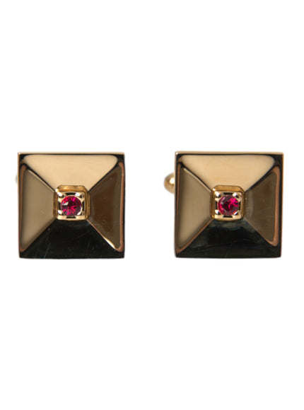 Dolce & Gabbana gold plated crystal square cufflinks front view