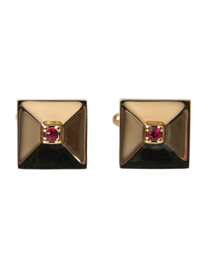 Dolce & Gabbana gold plated crystal square cufflinks front view