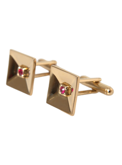 Side angle of gold plated crystal square cufflinks by Dolce & Gabbana