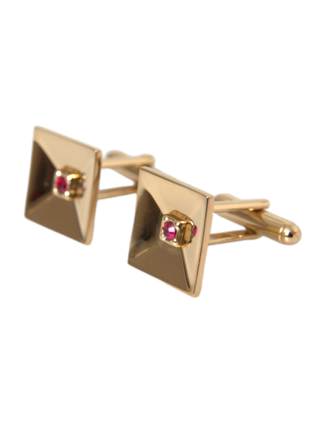 Side angle of gold plated crystal square cufflinks by Dolce & Gabbana