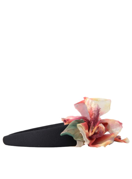 Dolce & Gabbana Rose Pink Silk Floral Black Tiara Women Hairband Diadem