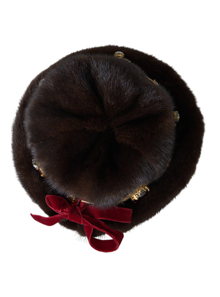 Top view of Dolce & Gabbana mink fur hat with gold crown