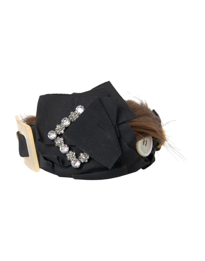 Side view of Dolce & Gabbana headband with crystal button