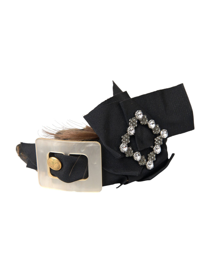 Dolce & Gabbana black crystal button headband with brown hair detail