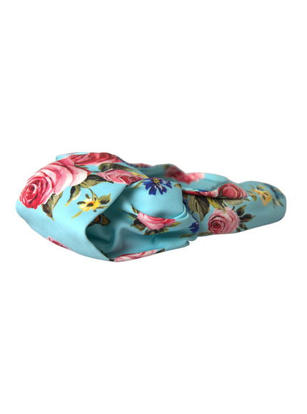 Turquoise floral applique silk headband by Dolce & Gabbana