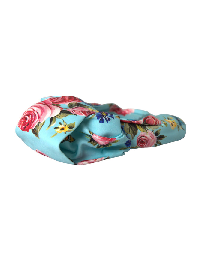 Turquoise floral applique silk headband by Dolce & Gabbana