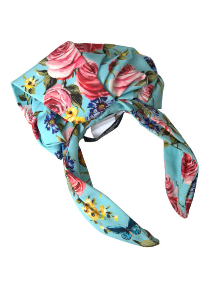 Floral applique silk headband in turquoise by Dolce & Gabbana