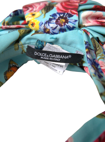 Dolce & Gabbana label on turquoise floral silk headband