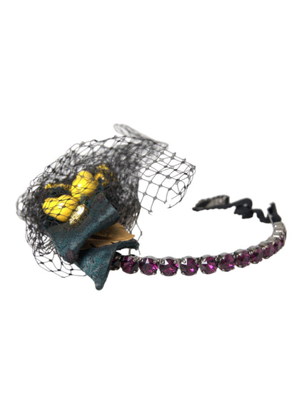 Black net headband with purple crystals and lemons