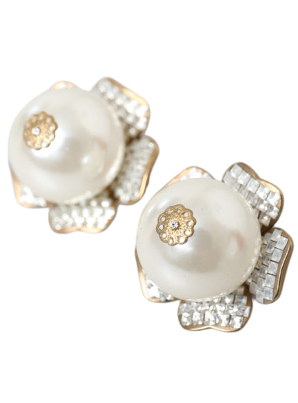 Dolce & Gabbana gold tone faux pearl floral earrings back view