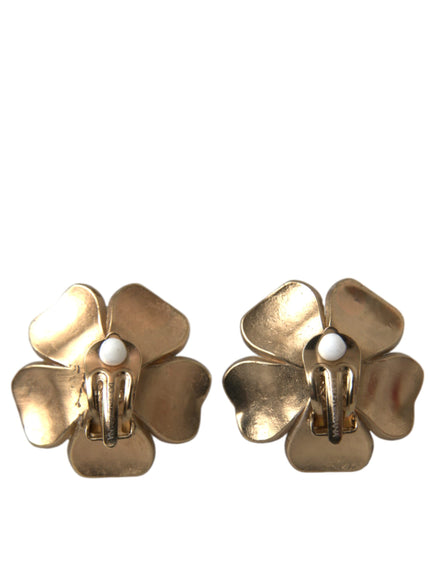 Dolce & Gabbana gold tone faux pearl floral earrings clip detail