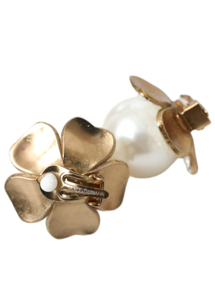 Dolce & Gabbana Gold Tone Maxi Faux Pearl Floral Clip-on Jewelry Earrings