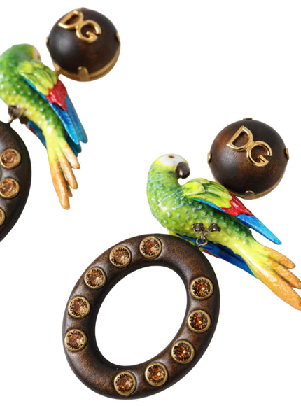 Dolce & Gabbana parrot crystal earrings, close-up view