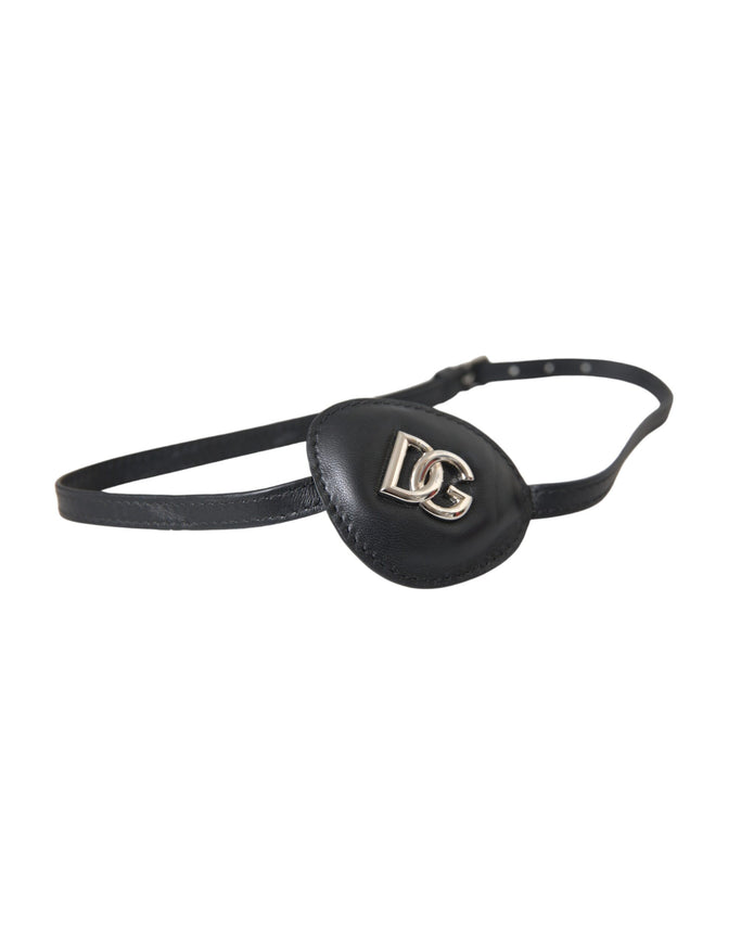 Dolce & Gabbana black leather eye patch with metal DG logo