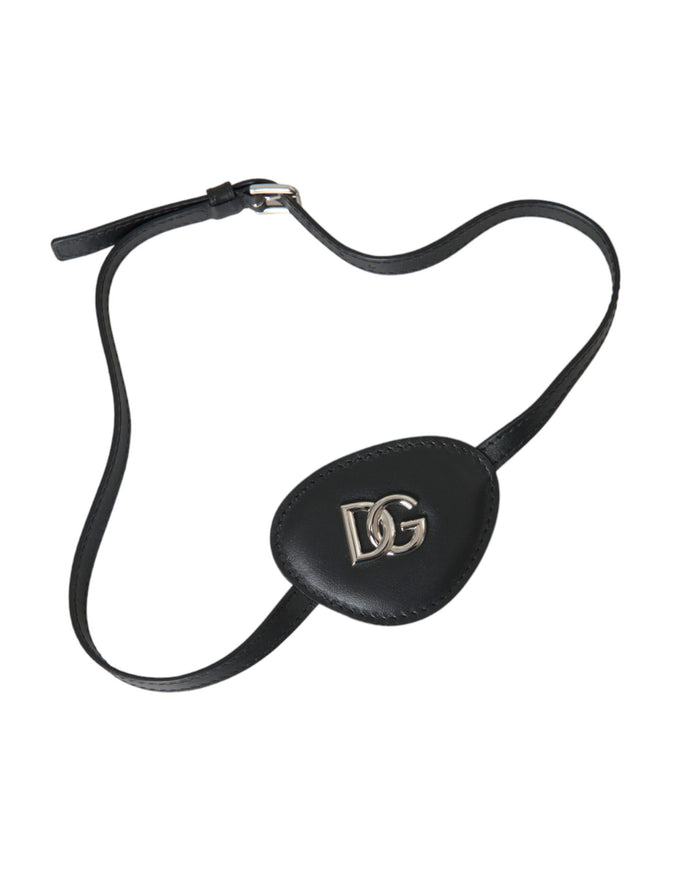 Dolce & Gabbana black leather eye patch with metal DG logo