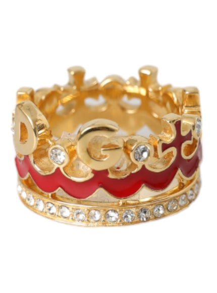 Dolce & Gabbana gold tone DG crown ring with crystals