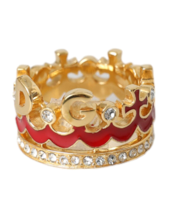 Dolce & Gabbana gold tone DG crown ring with crystals