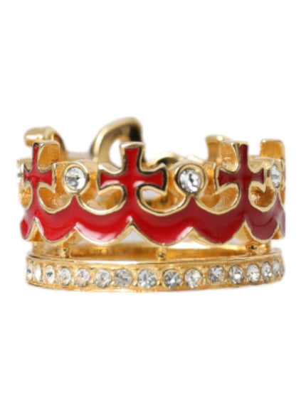 Dolce & Gabbana gold tone crown ring with red enamel