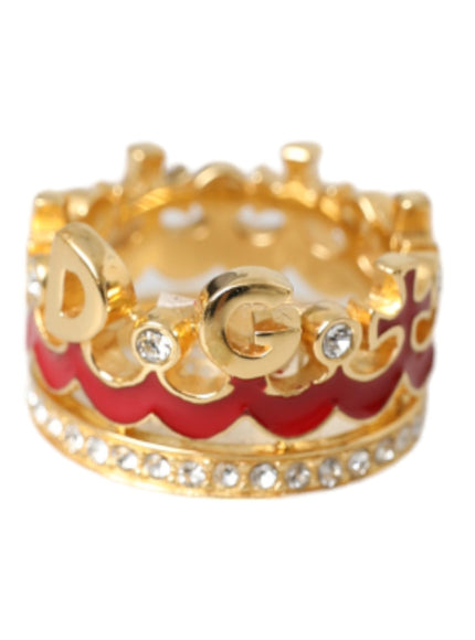 Dolce & Gabbana gold tone DG crown ring with crystals